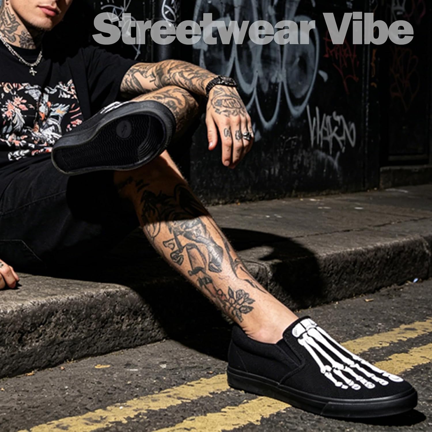 Skeleton Canvas Loafers for Men Women Slip-On Casual Walking Shoes