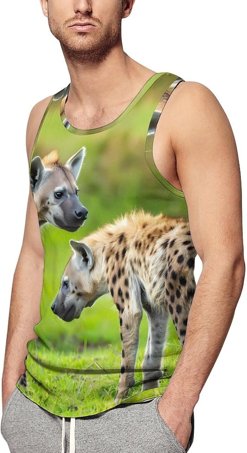 Africa Two Spotted Hyenas Men's Tank Top Sleeveless Muscle Shirts Vest Beach T Shirts for Workout Gym