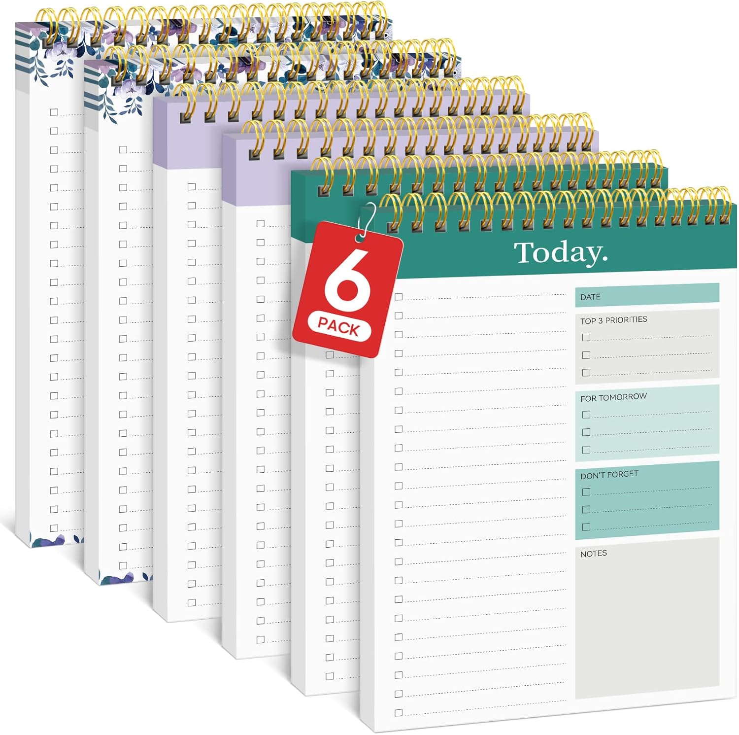 Taja 6 Pack of To Do List Notepad - To Do List Notebook for Work with 52 Sheets, 9.8" x 6.5", Undated Daily Planner Perfect for Daily Tasks and Goal Setting, Notepad Suitable for Office, Home & School - Multi