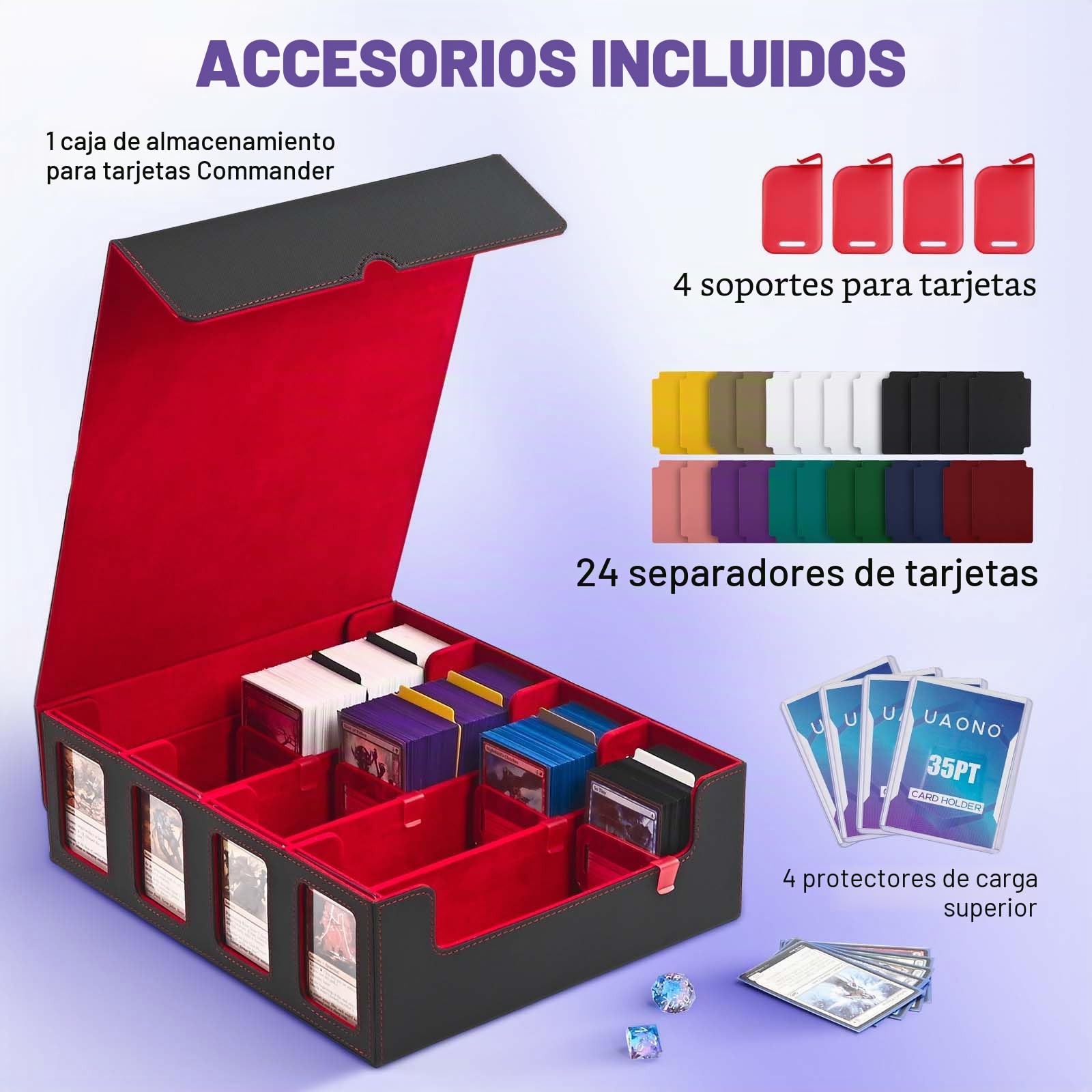 Caja de almacenamiento de cartas coleccionables UAONO para exhibición Commander, caja de cubierta MTG de 2400+ con 4 cargador superior, estuche para cartas TCG que se adapta a cartas Magic PTCG