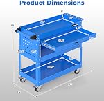 Goplus 3 Tier Rolling Tool Cart with Lockable Drawer, Heavy Duty Metal Utility Cart on Wheels with Pegboards & Hooks, Mechanic Tool Storage Organizer for Garage, Warehouse & Workshop (Blue)