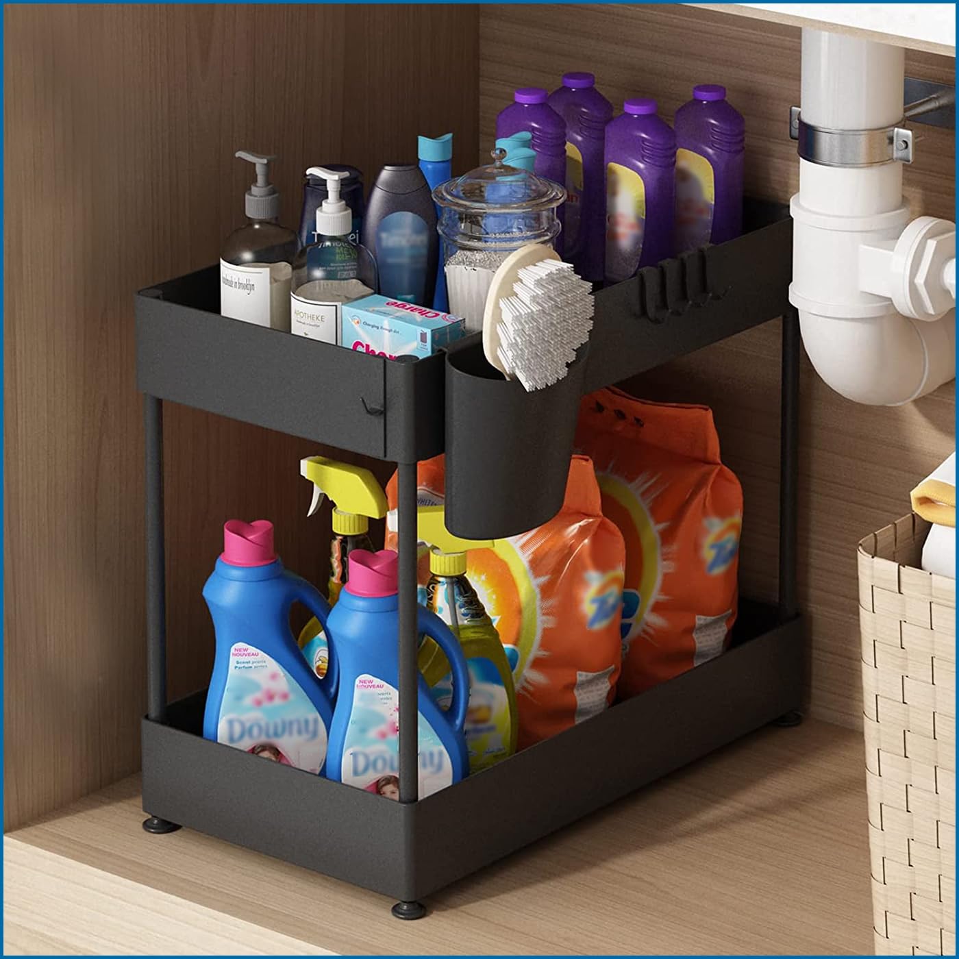 KKTECH2 Tier Pull Out Kitchen Storage & Organisation, Under Sink Storage Solution, Cupboard Organiser for Efficient Space Management, Durable and Easy to Install, Ideal for Kitchen Cabinets (1)