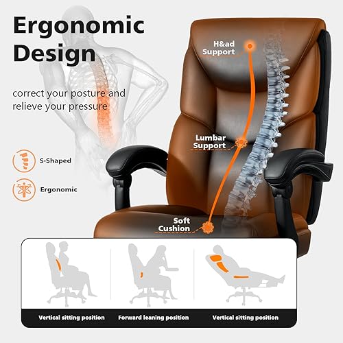 Miniatura 4 de Silla de oficina de 400 libras con reposapiés, silla de oficina reclinable grande y alta con cojín de resorte de soporte lumbar, silla de