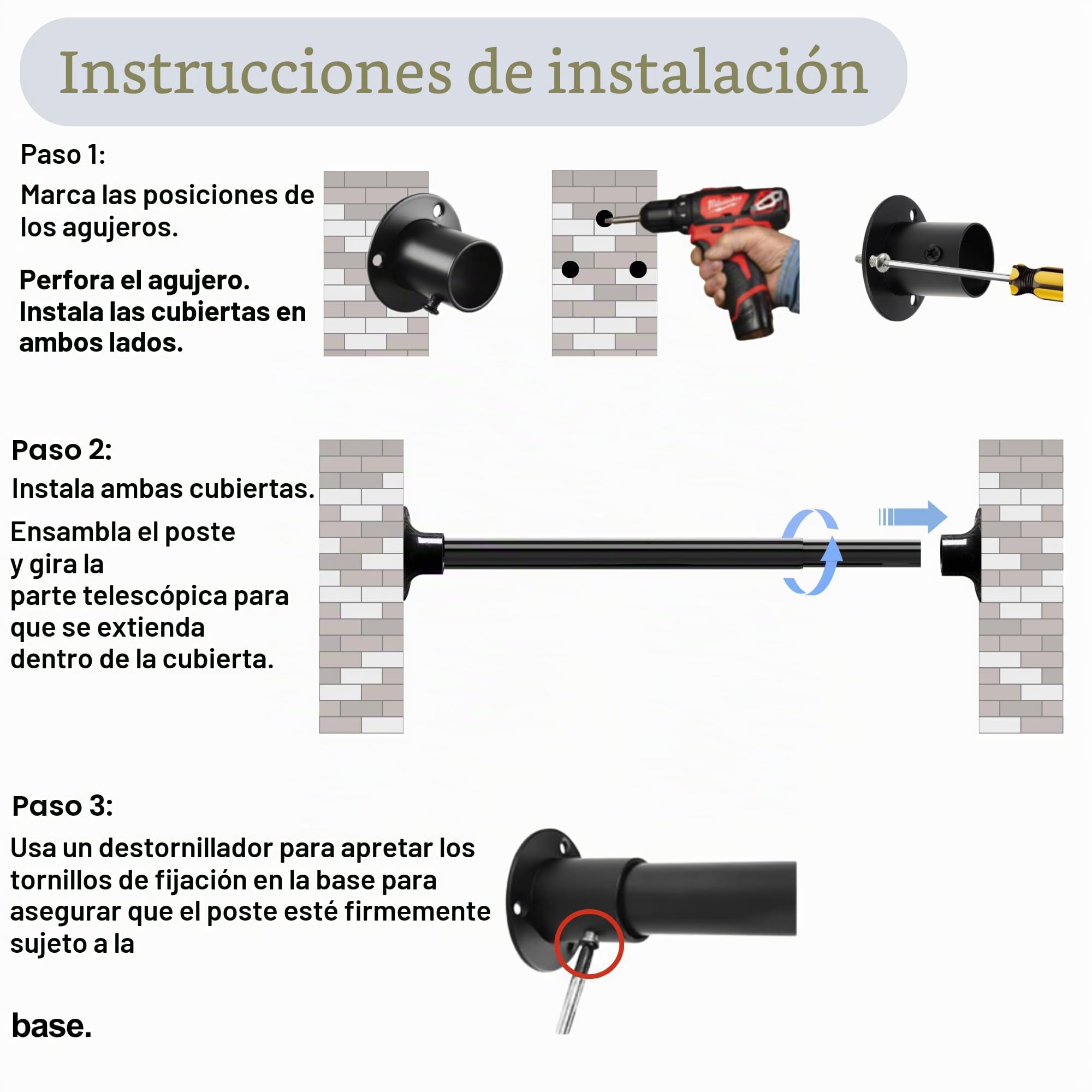 Venwemong Barra de Armario, Barra de Ropa Extensible, Acero Inoxidable Estable para Armario y Almacenamiento, Blanco, Longitud 85–230cm, Diámetro 32mm