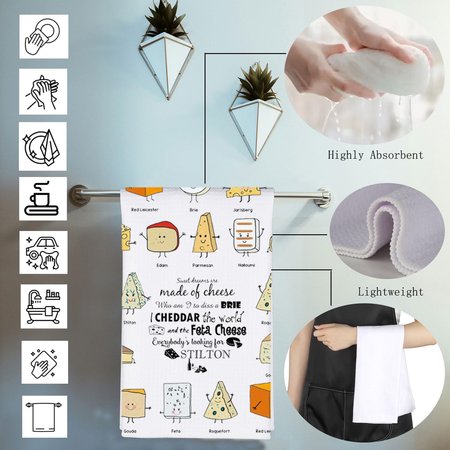 MBMSO Cheese Collection Tea Towel Cheese Lovers Gift Funny Kitchen Dish Towel Sweet Dreams Towel Grilled Cheese Kitchen Towel (Cheese TW) image 4