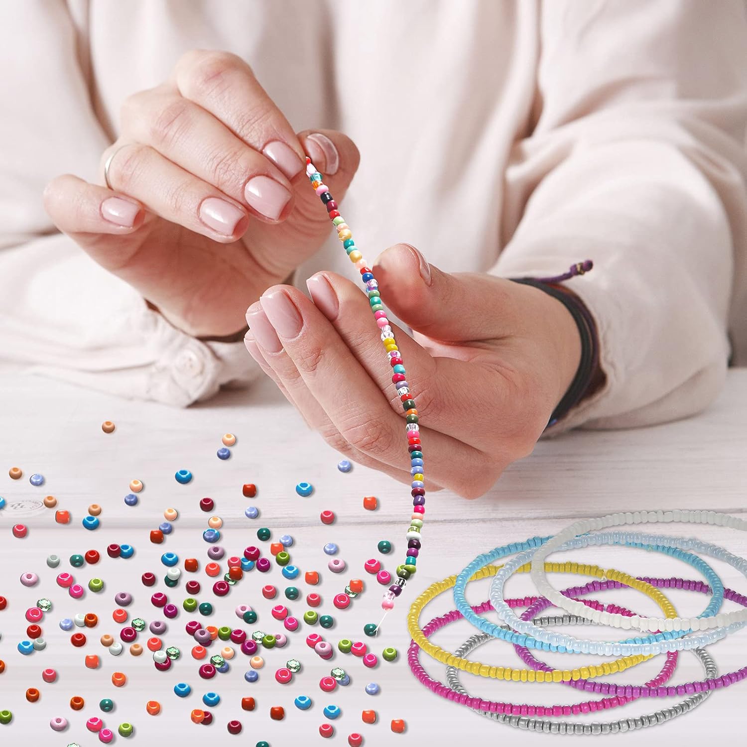 Hicarer 36 Pcs Elastic Beaded Bracelets for Women Bohemian Stackable Beaded Stretch Ankle Bracelets Handmade Colorful Jewelry - Image 4