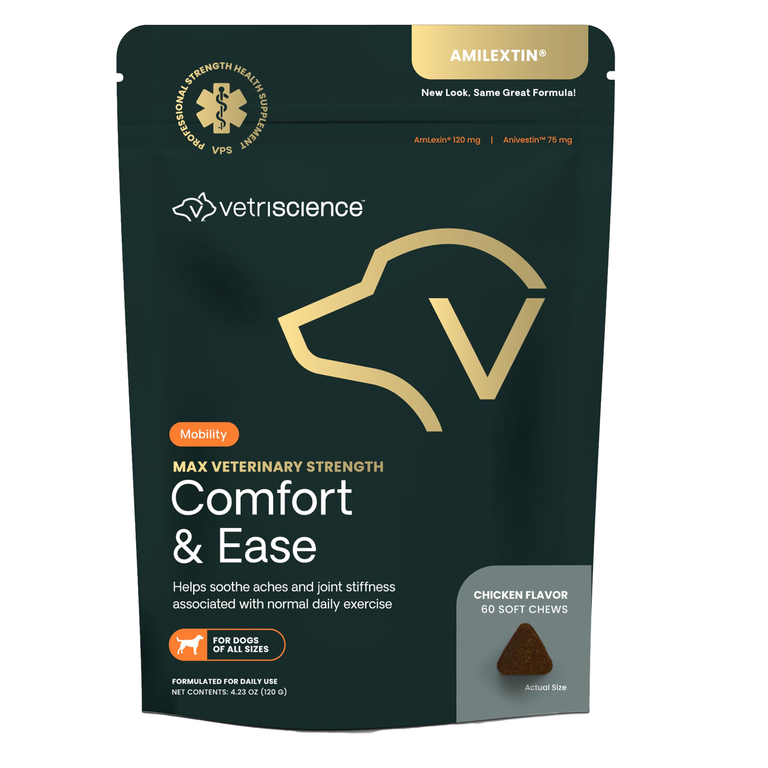 VETRISCIENCE Max Veterinary Strength Comfort & Ease Chews - Dog Comfort & Mobility Supplement for Canine Joint Relief - Clinically Proven Ingredients