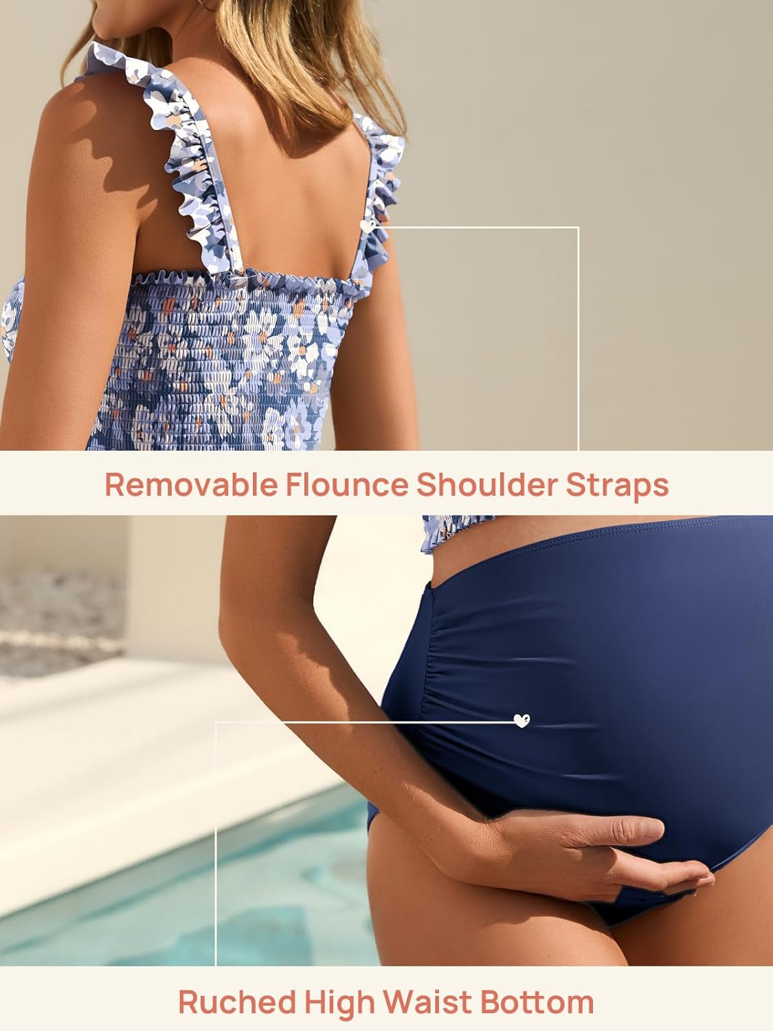 Summer Mae Maternity High Waist Bikini Swimsuit Two Piece Ruffled Hem Cute Bathing Suit Floral Pregnancy Swimwear - Image 4