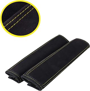 L&P A135-1 - Juego de 2 protectores para cinturón de seguridad, de microfibra, color negro con costuras amarillas