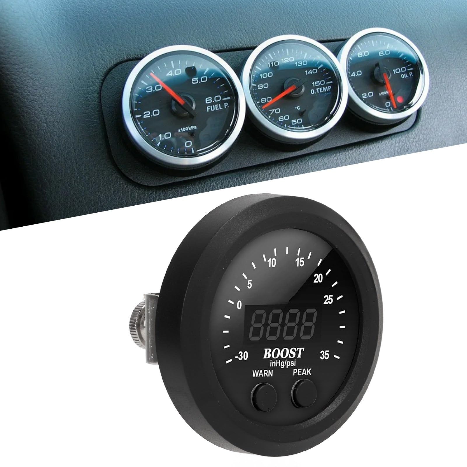 Kit de manómetro Turbo Boost de 60 mm/2,4 pulgadas, manómetro Turbo de 12 V -30-35 PSI, pantalla Digital con Sensor, indicador LED