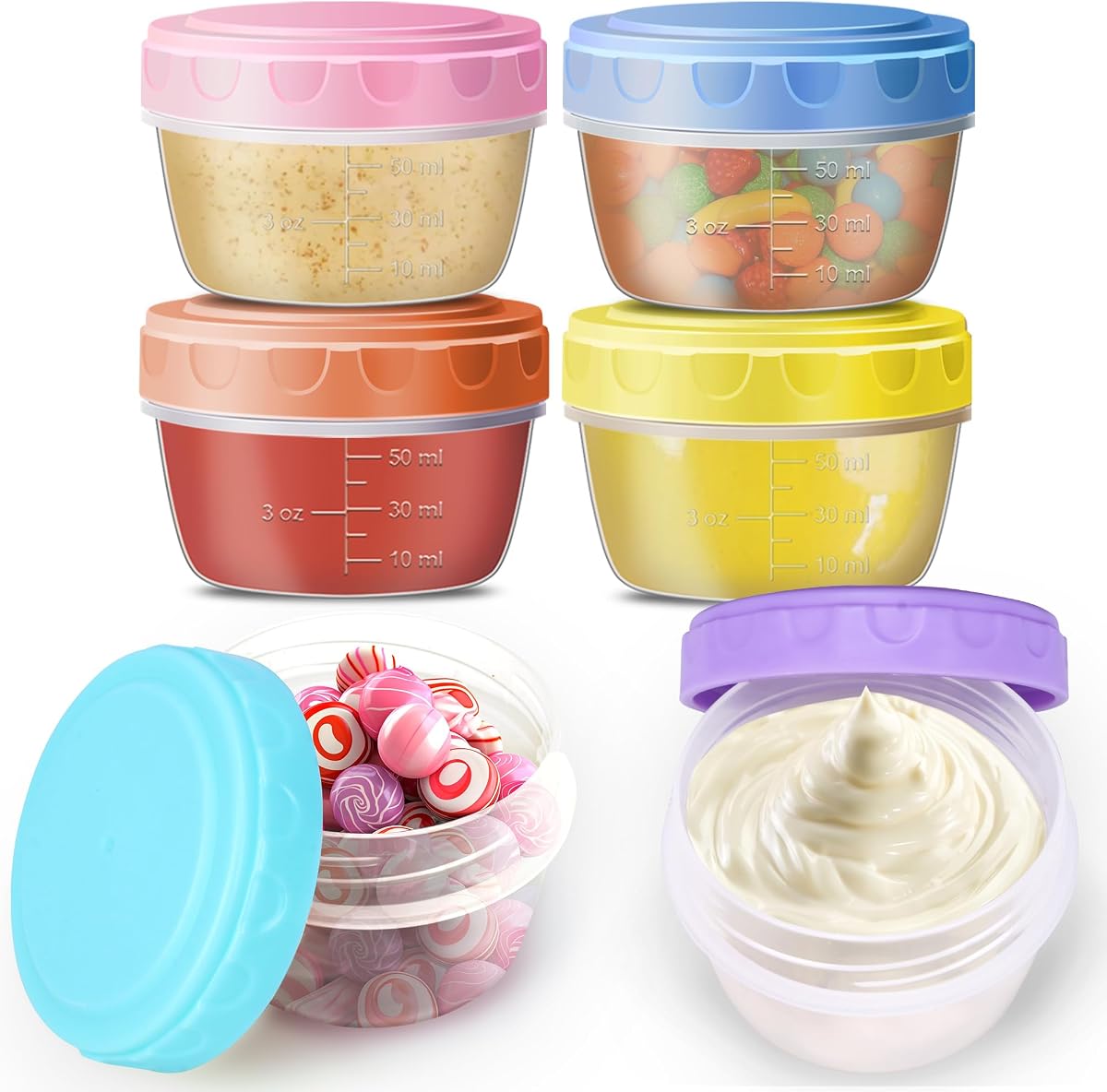 QUMMFA Portable Salad Dressing Containers 6 Pack 2.7 OZ, Leakproof BPA-Free Reusable Condiment Cup with Lids, Microwave Dishwasher Safe for Lunch Box