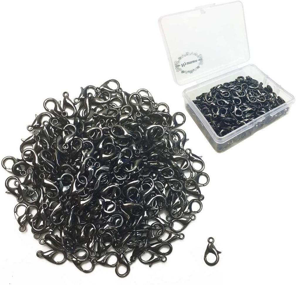 Hyamass 200pcs Curved Lobster Clasps 7x12mm Gun Black Plated Lobster Claw Clasps DIY Jewelry Fastener Hook,Necklace DIY Fasteners (Gun Black)