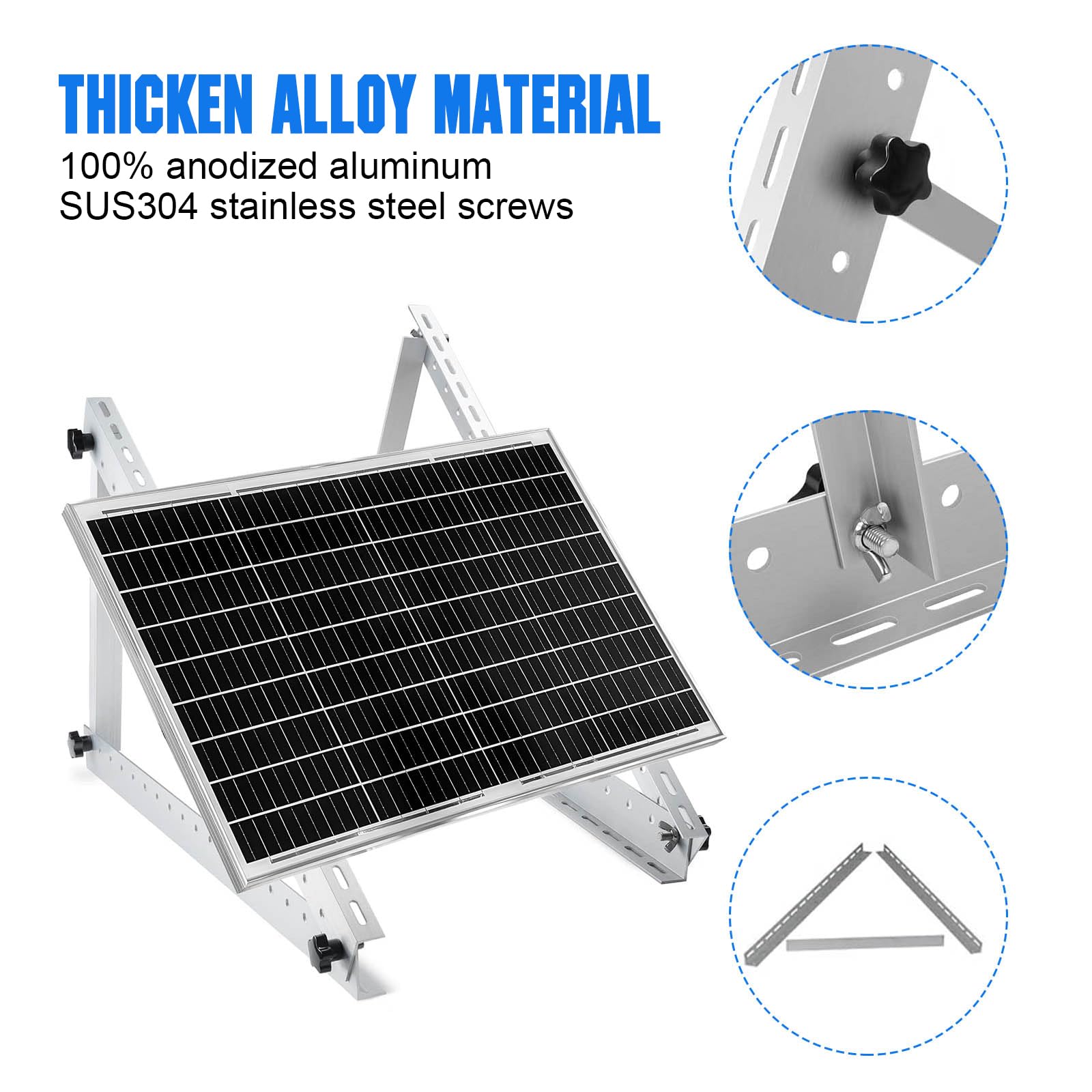 Soportes para panel solar, 2 juegos de 114 cm ajustables con patas plegables inclinables, adecuados para 2-4 piezas de 180 200 300 400 500 vatios de panel solar para techo, RV, barco y fuera de la red