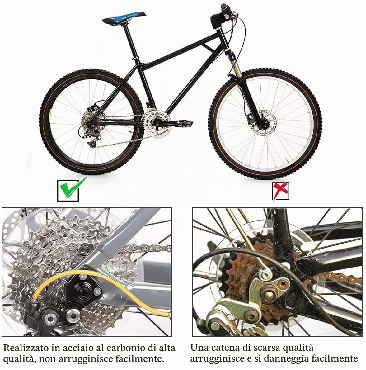 Catena per Bicicletta a 10 Velocità, Catena Mountain Bike, Catena Bici con Collegamento Rapido, Catene Universali Bicicletta, 1/2 x 11/128 Pollice 116 Collegamenti, per Mountain Bike, Bici da Strada