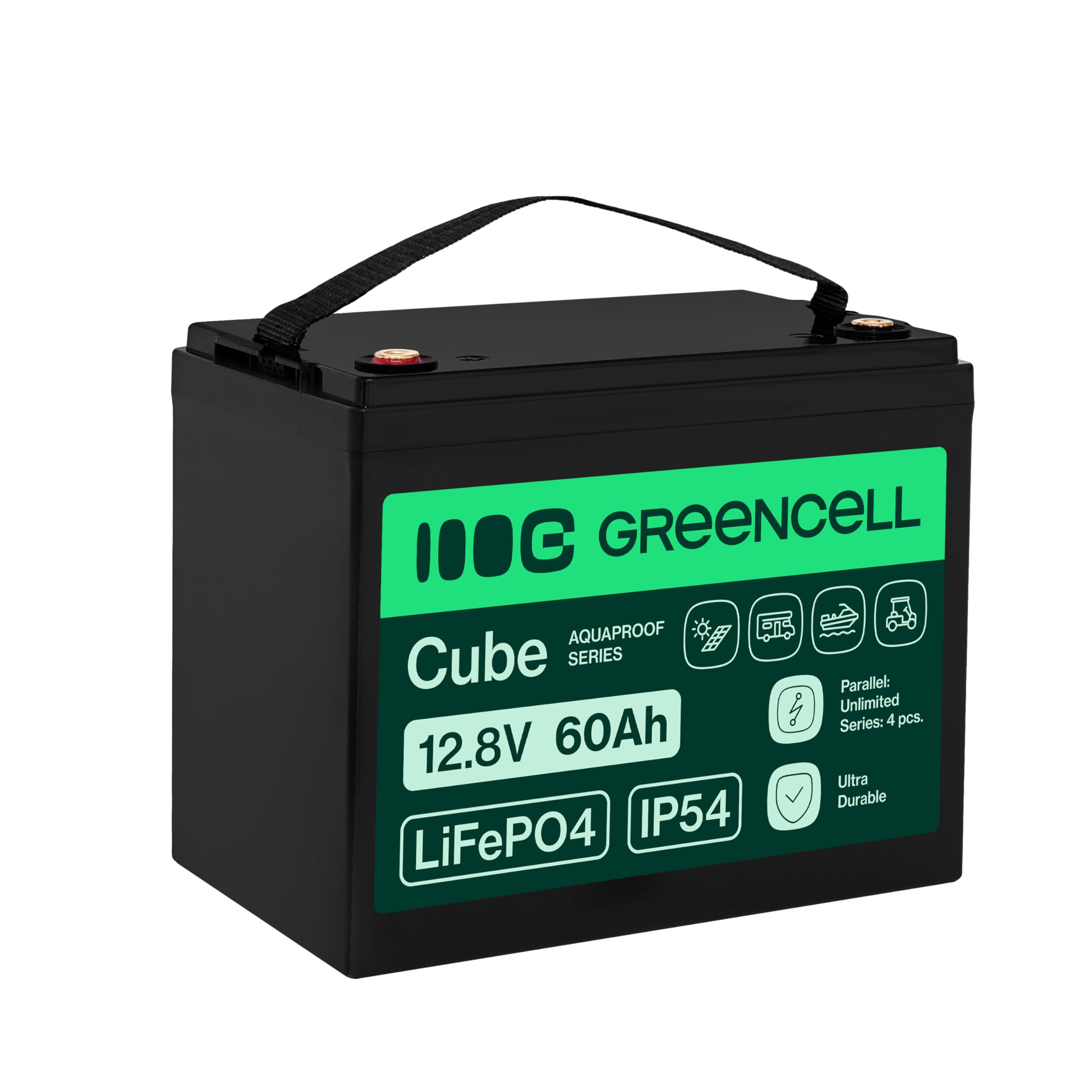 Green Cell Batería Cube LiFePO4 65Ah 12,8 V – Batería de fosfato de litio para caravanas, barcos, sistemas solares, sistemas fuera de red, con BMS, ligera y segura