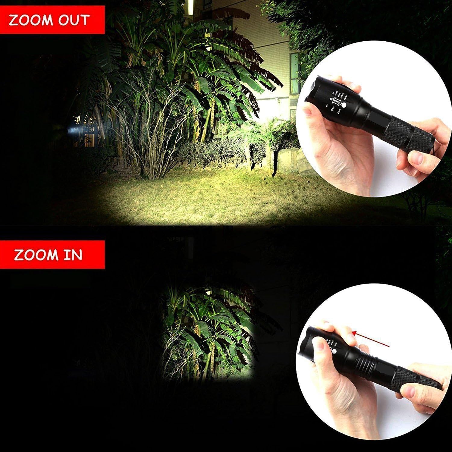 Linterna táctica LED impermeable de grado militar de 5 modos de alto lúmenes (paquete de 4)
