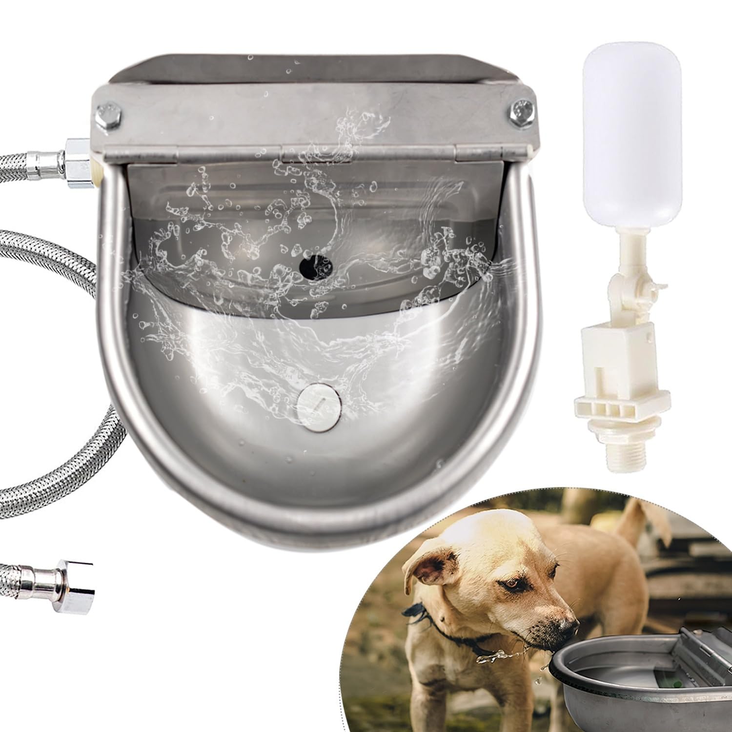 Dispensador automático de agua para perros, cuenco de agua para perros, de acero inoxidable, comedero para mascotas al aire libre, para aves de corral, cabras, ganado pequeño