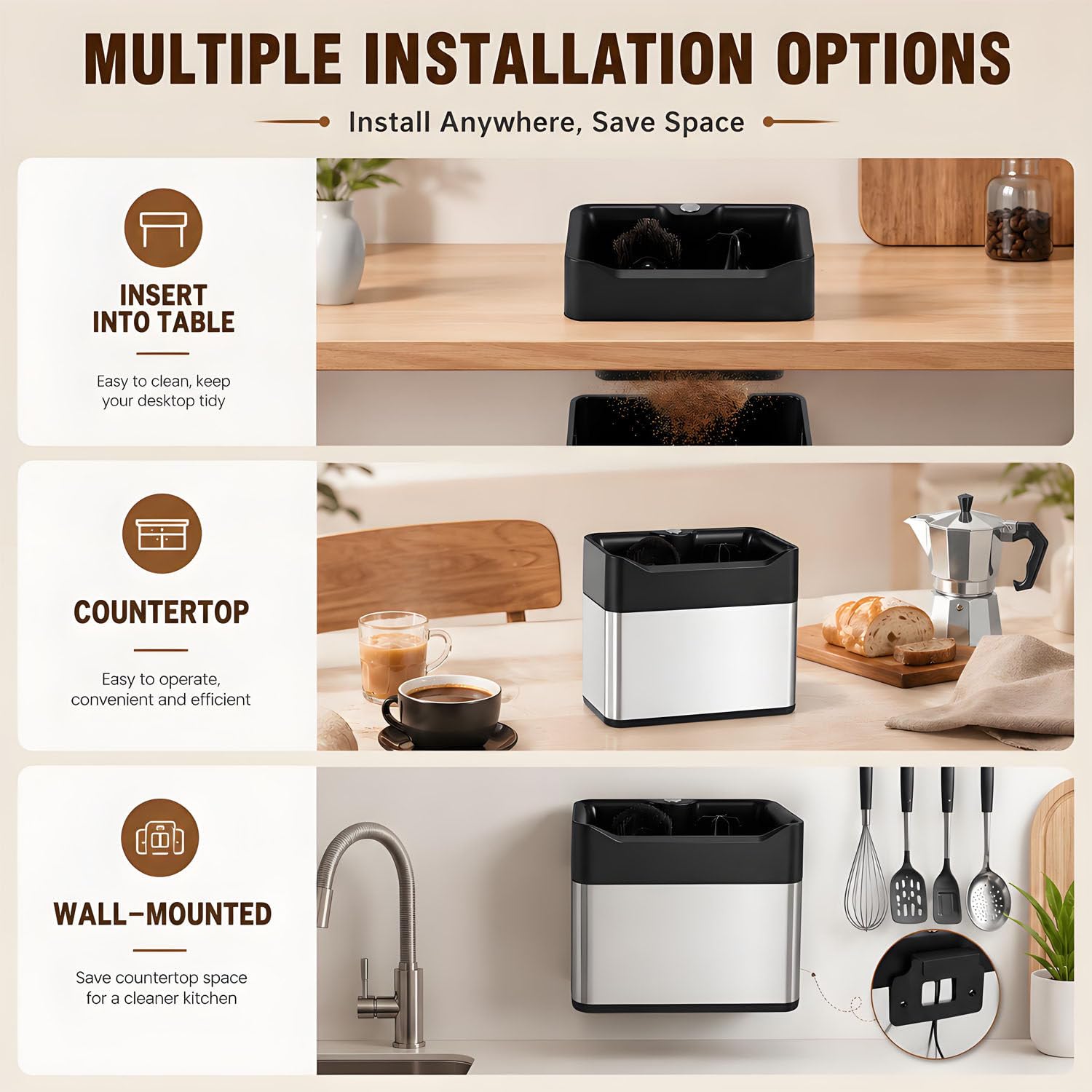Limpiador automático de portafiltros para cafeteras Espresso de 58 mm Silver | Equipado con cepillos giratorios y rascadores dobles para la limpieza rutinaria de portafiltros.