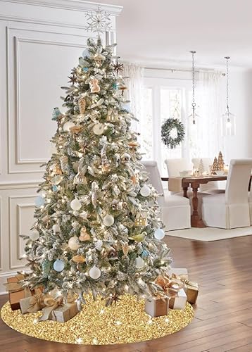 Miniatura 46 de Falda de árbol de Navidad negra de 46 pulgadas, falda de árbol de Navidad con lentejuelas de terciopelo suave, falda de árbol de Halloween