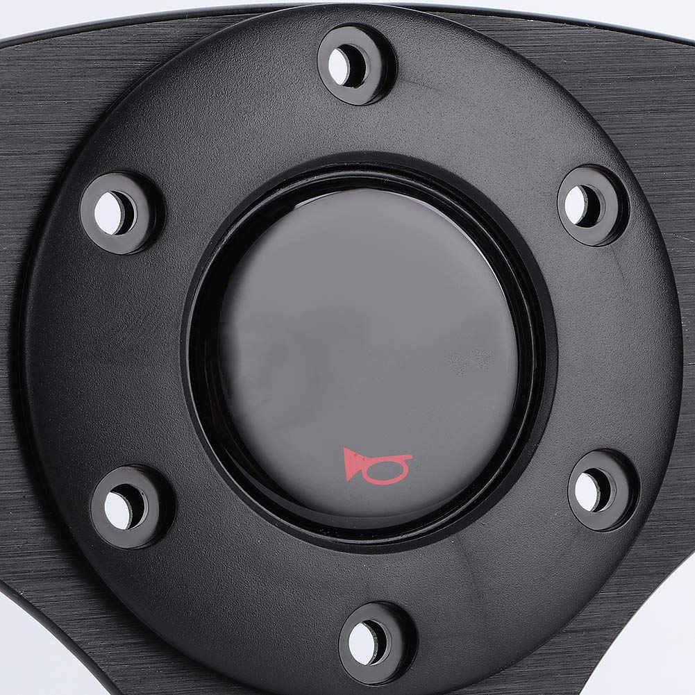 Volante Alcantara+ Volante 14 pollici / 350 mm per volante da corsa automobilistico in pelle scamosciata nera a 6 bulloni stile Cuciture nere con pulsante clacson
