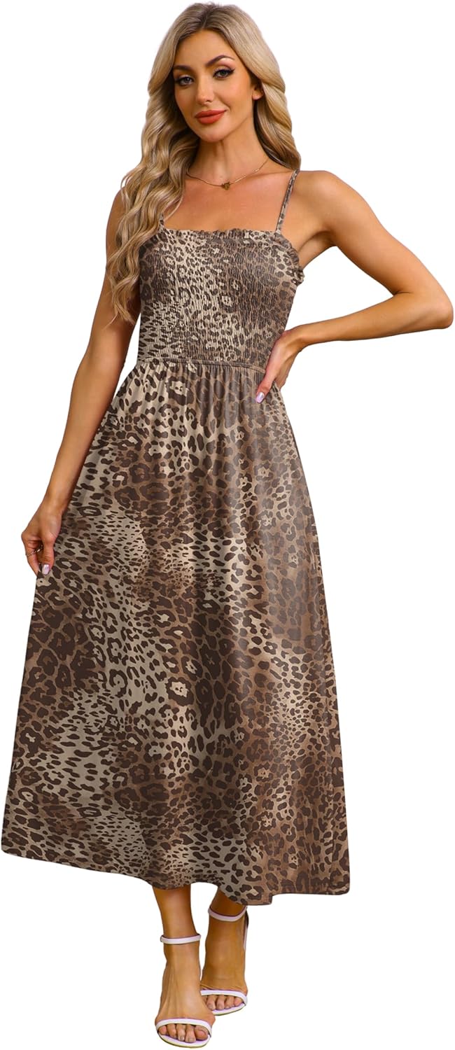 OFEEFAN Womens Spaghetti Strap Maxi Dresses Smocked with Pockets 2026 Summer Spring Casual Boho Beach Long Sundresses - Image 4