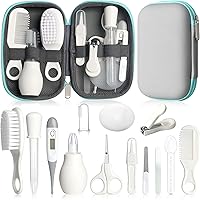 Vista 13 de Kit de aseo para bebé, juego de cuidado de seguridad para bebés con cepillo de pelo, peine, cortaúñas, aspirador nasal, kit de artículos esenciales