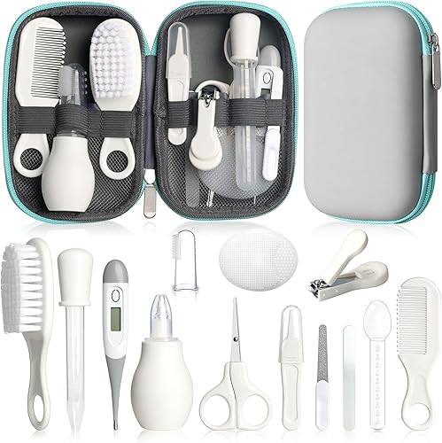 Miniatura 12 de Kit de aseo para bebé, juego de cuidado de seguridad para bebés con cepillo de pelo, peine, cortaúñas, aspirador nasal, kit de artículos esenciales