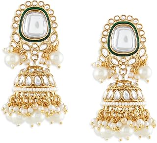 Zaveri Pearls Gold Tone Kundan & Cluster Pearls Drop Traditional Jhumka Earring For Women-ZPFK21282 Price In India