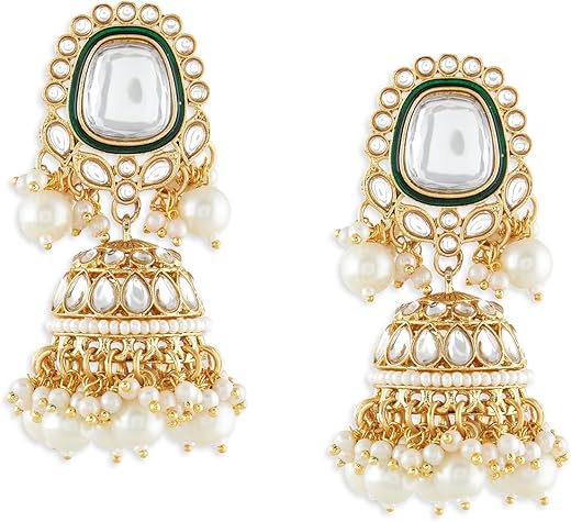 Zaveri Pearls Gold Tone Kundan & Cluster Pearls Drop Traditional Jhumka Earring For Women-ZPFK21282