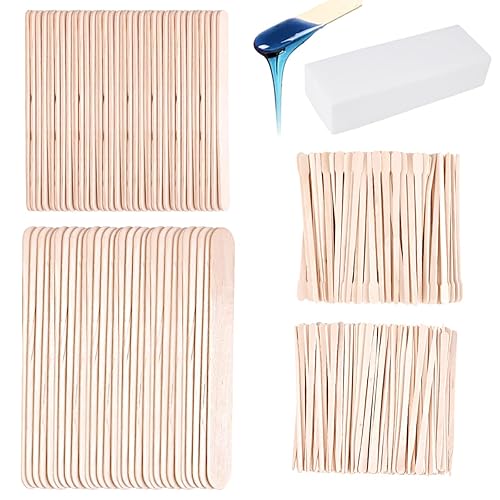 500Pcs Wax Strips and Wax Applicator Sticks Kit, Includes 400Pcs Wooden Wax Sticks 100Pcs Non Woven Waxing Strips, Eyebrow Waxing Strips, Body Wax