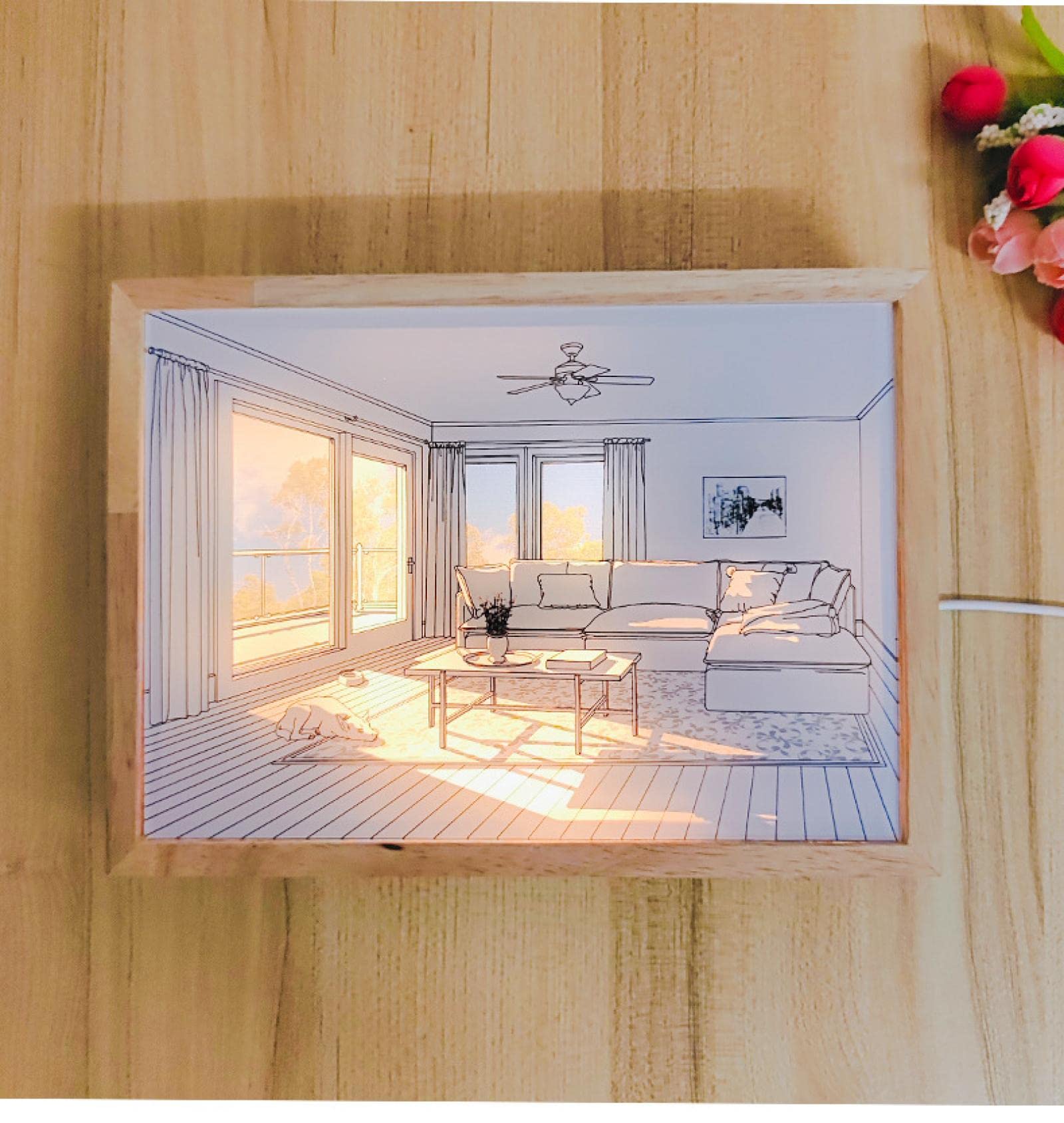 Amazon.co.jp: LED 発光画装飾 アートワークに木製フォトフレーム 3色