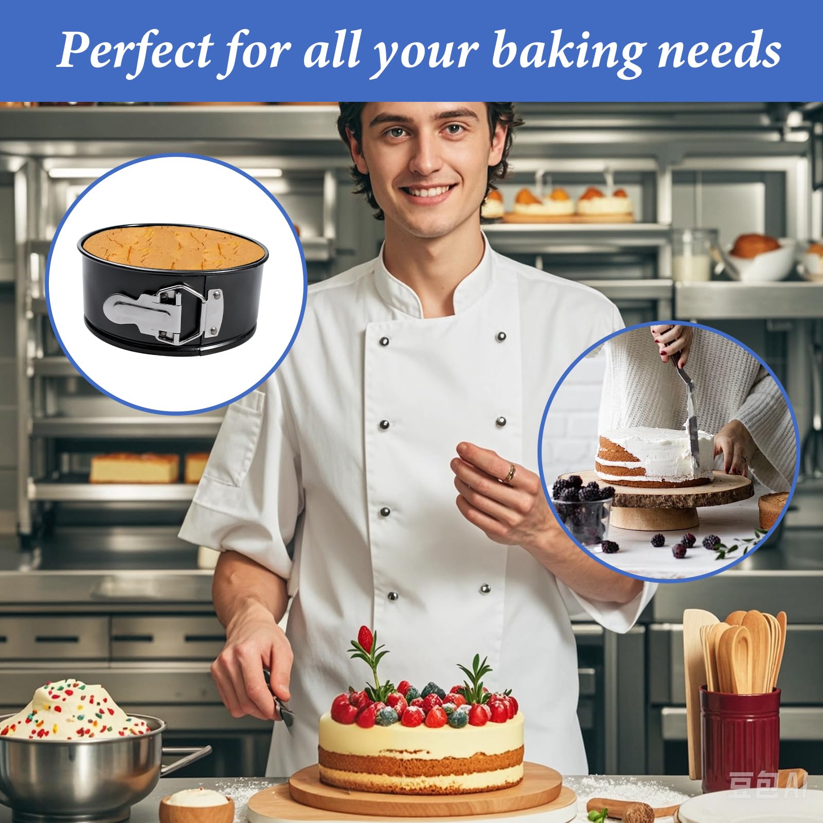 6 moldes antiadherentes de 6 pulgadas con hebillas de resorte de acero inoxidable, molde redondo de acero al carbono con parte inferior extraíble para hornear cocinas y restaurantes