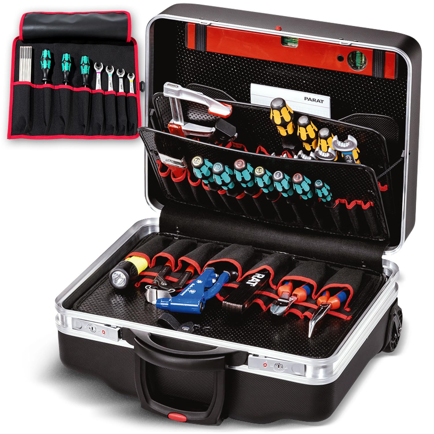 Parat Classic Kingsize Roll neo TSA Lock™ | Tool Box with Wheels for 50 Pockets | Includes Basic Roll-Up Case 8 | 36L Tool Trolley with Base Tray | With Double Frame & Wheels