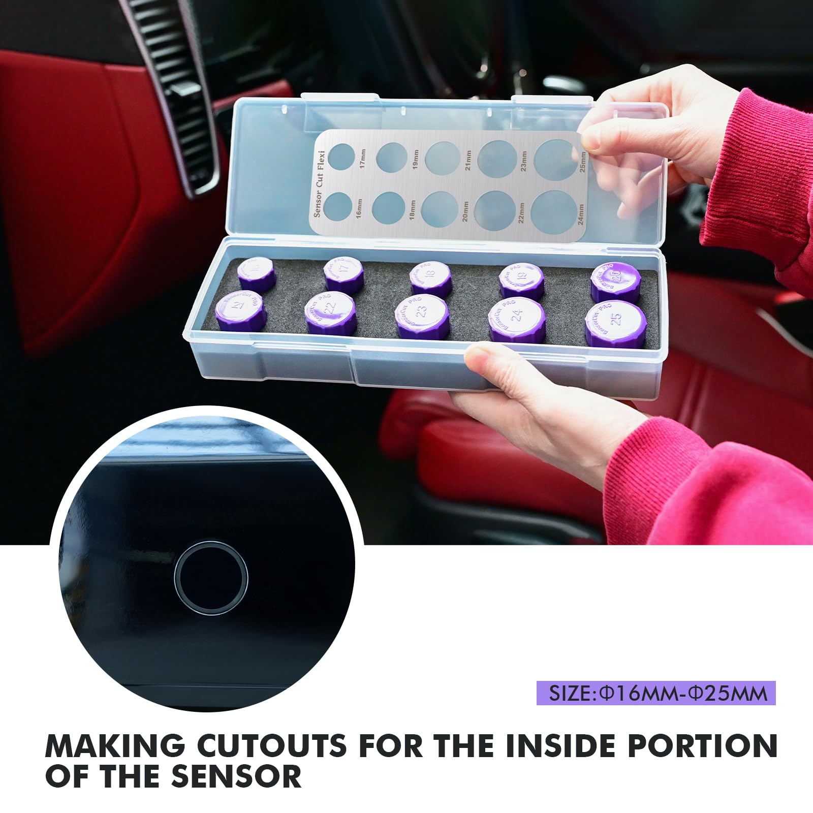 FOSHIO Sensor Cutter Kit 16-25mm, Lackschutzfolien Cutter Werkzeug, Precision PDC Sensor Cutter, Präzises Auto Radar Loch Cutter Hilfe für Fahrzeug Parksensoren Vinyl Wrap Werkzeugsatz