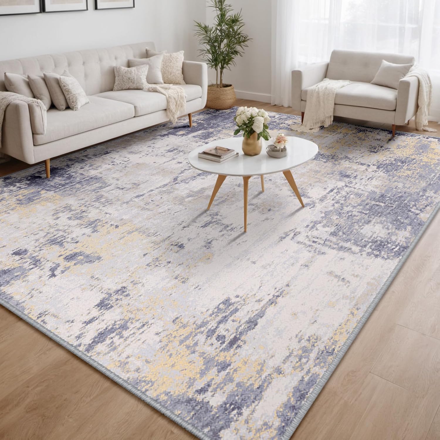 Tappeto Salotto Grandi 160 x 230 cm Tappeto Corridoio Antiscivolo Morbido Pelo Corto Tappeti per cucina Pranzo Soggiorno Camera da Letto Modern Abstract Purple Beige Gray White