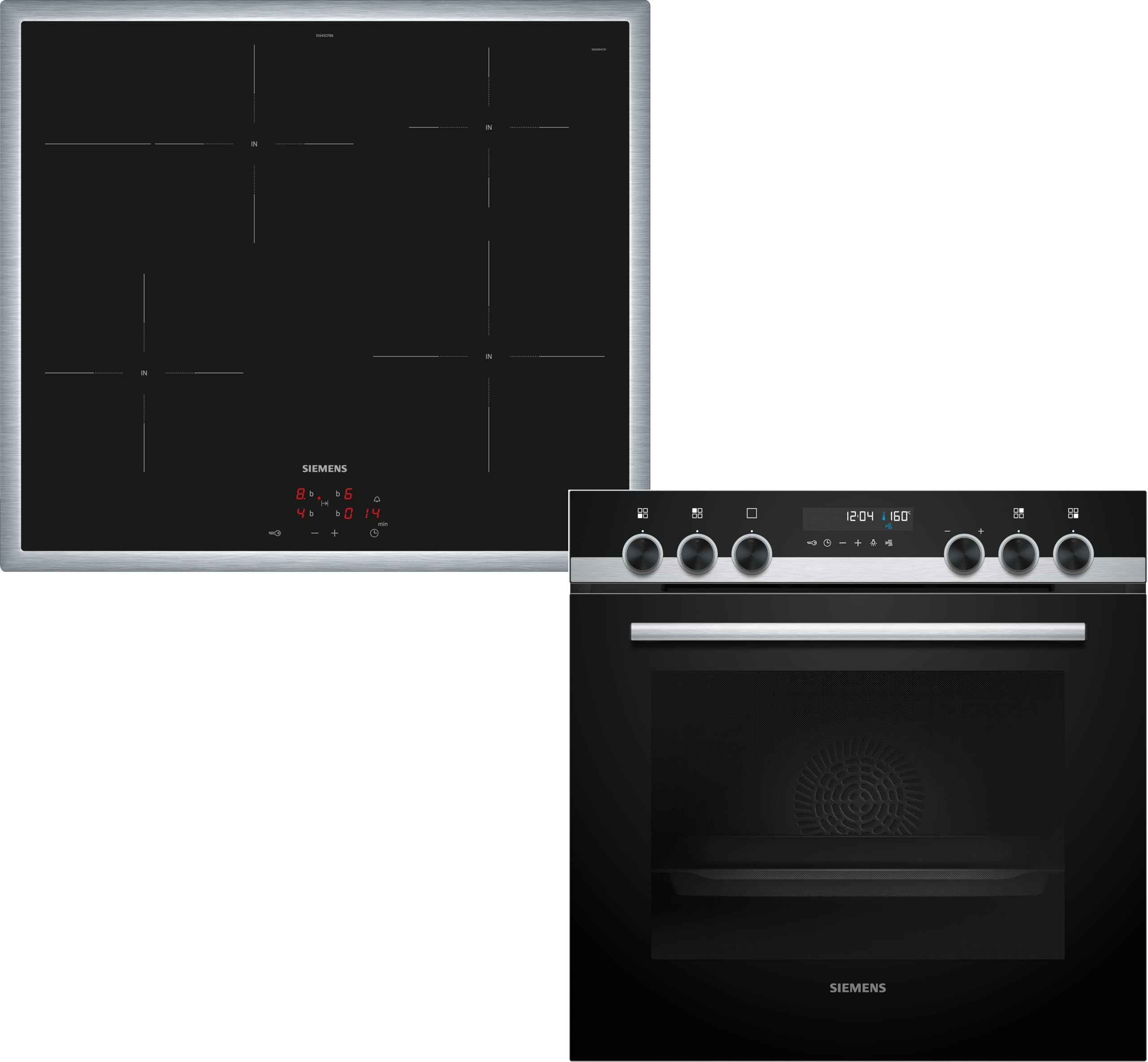 Siemens PQ521IB02, Einbau-Herd-Set, Bestehend aus HE578BBS4 Herd, 60 x 60 cm, Pyrolyse Selbstreinigung und Backautomatik, EI645CFB6E Induktionskochfeld, Kombi-Induktion, Edelstahlrahmen