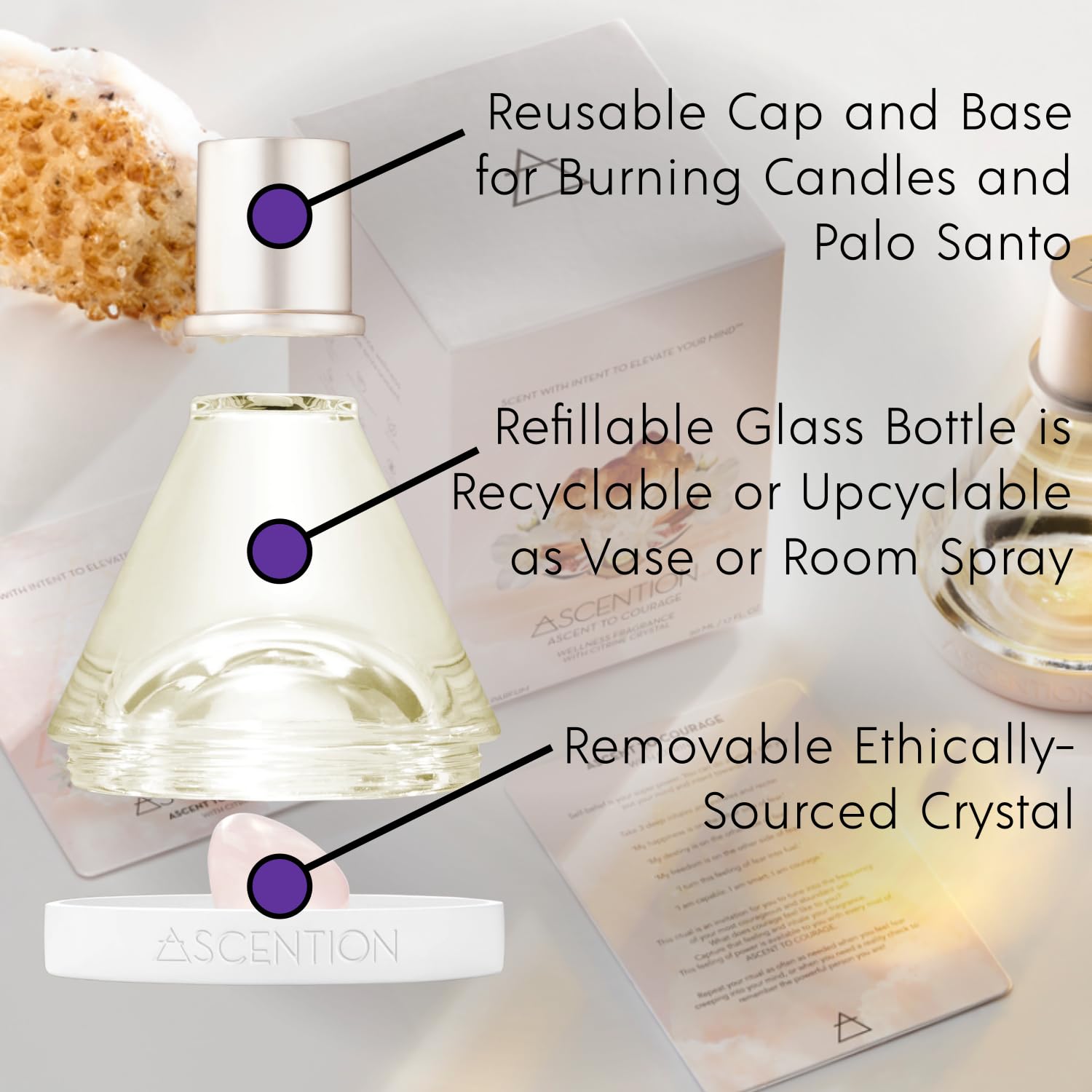ASCENTION – Ascent to Courage Manifestation Fragrance | Clean Perfume with Citrine Healing Stone Crystal | Skin Safe, Spray Parfum | Woody Fruity Citrus Scent w/Cedarwood, Fig & Vetiver