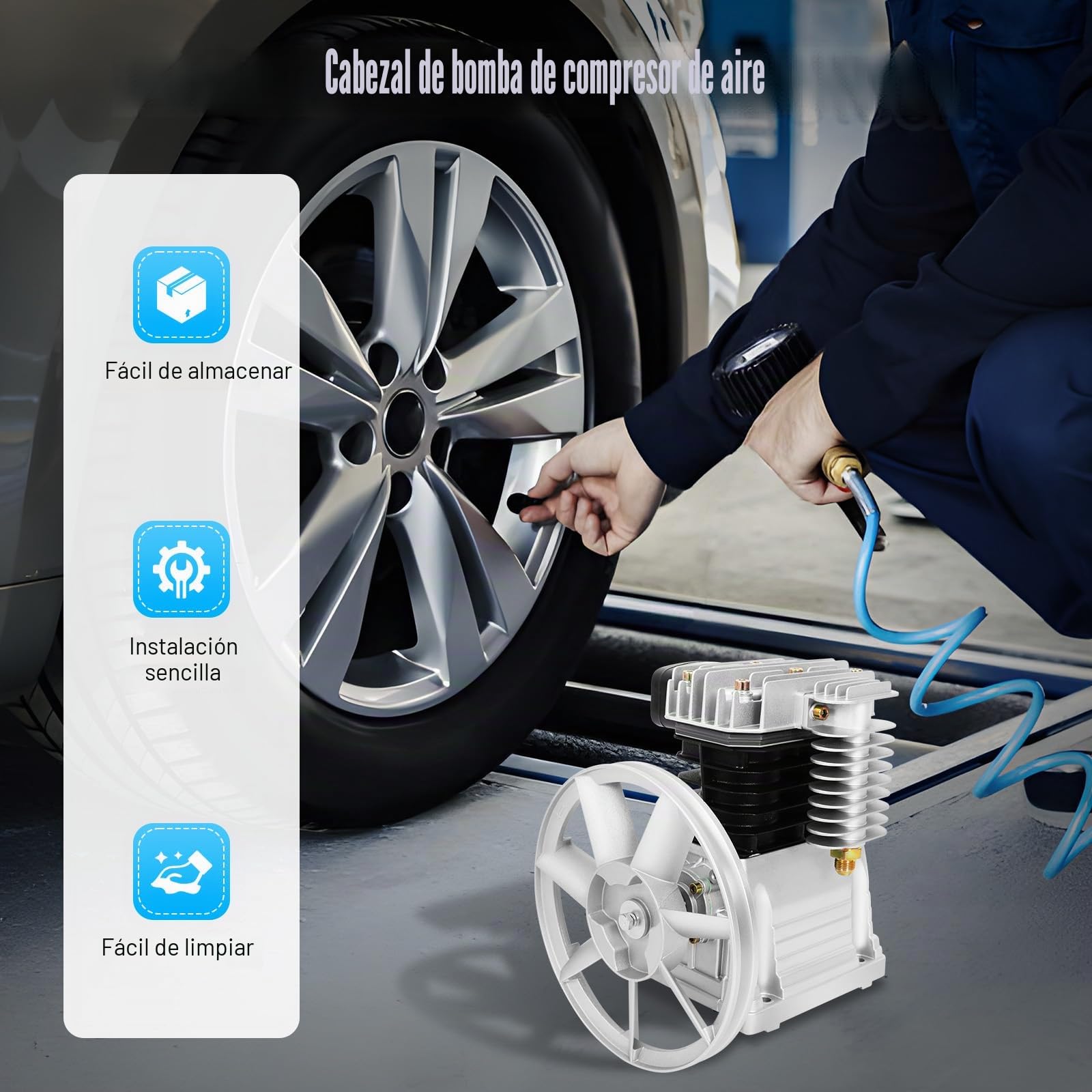 10 bar 3HP cabezal de bomba de compresor de aire de hierro y aluminio, compresor de aire de 2 cilindros cabezal de bomba de compresor de aire unidad de compresor, herramienta de compresor de pistón