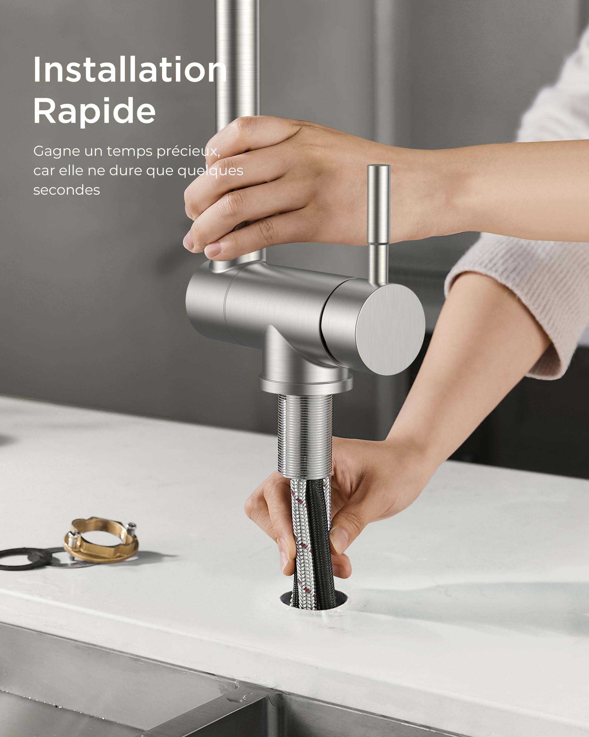 FORIOUS Robinet Cuisine Rabattable, Rotation à 360°, Acier Inoxydable