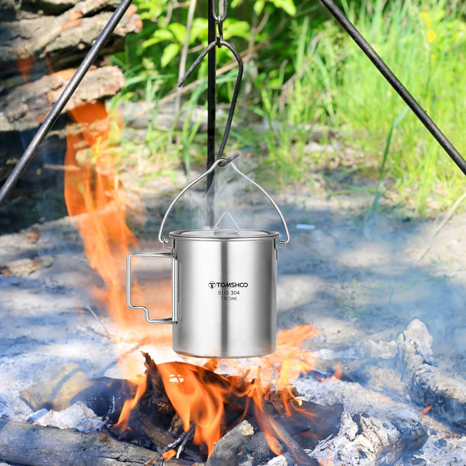 1050ml Stainless Steel Water Bottle Leak Proof Sports Bottle with 750ml Water Cup Coffee Mug ing Pot for Outdoor Camping Hiking Backpacking Fishing - Image 7