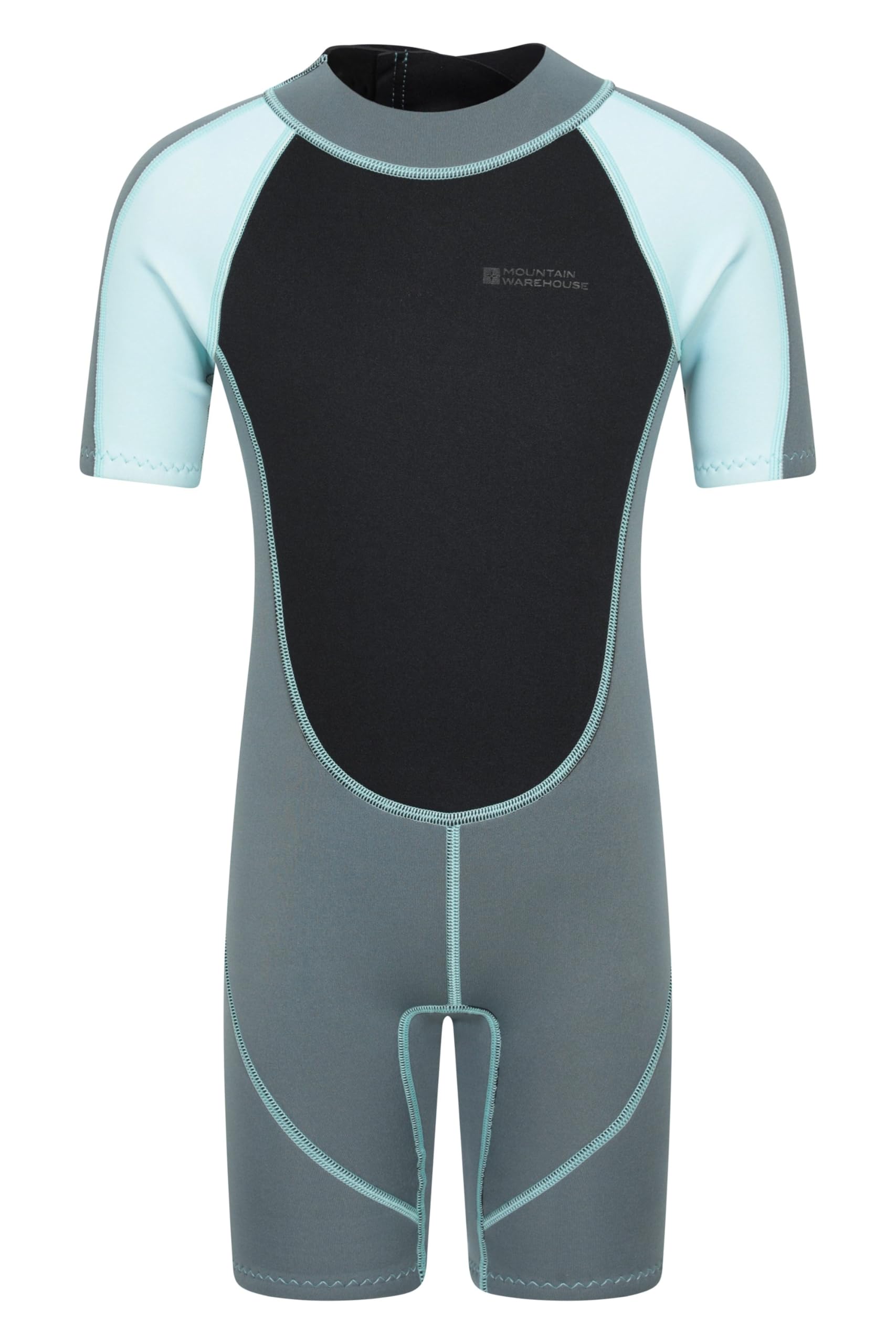 Mountain Warehouse Kids Shorty Wetsuit - 2.5mm Thickness, Flat Seams, Easy Glide Zip Children's Wetsuit, Neoprene, Adjustable Neck Closure - Spring Summer, Swim Charcoal Kids 9-10 Years