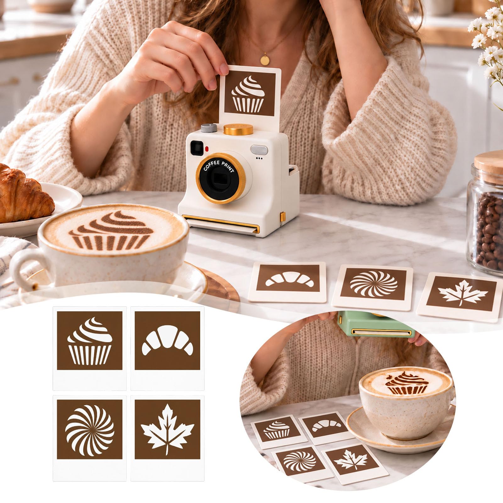 Generisch 3D gedruckte Latte Art Kamera, Kaffeepulver-Streuer，Schwarz A