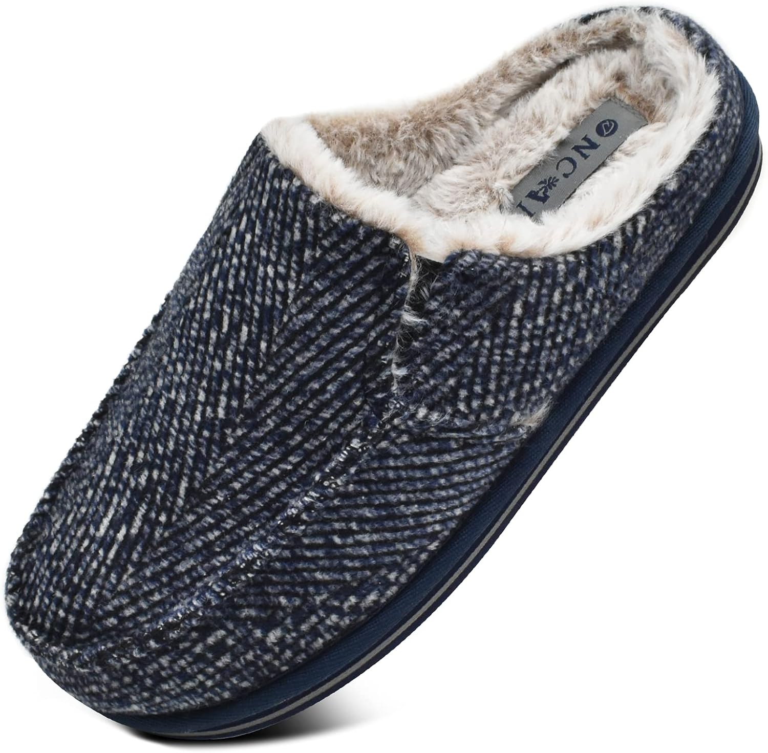 ONCAI Mens Clog Slippers with Arch Support Stripe Faux Fur Cotton-Blend High-Density Memory Foam Warm House Slippers Slip-on Indoor Outdoor Rubber Sole Size 7-16 - Image 8