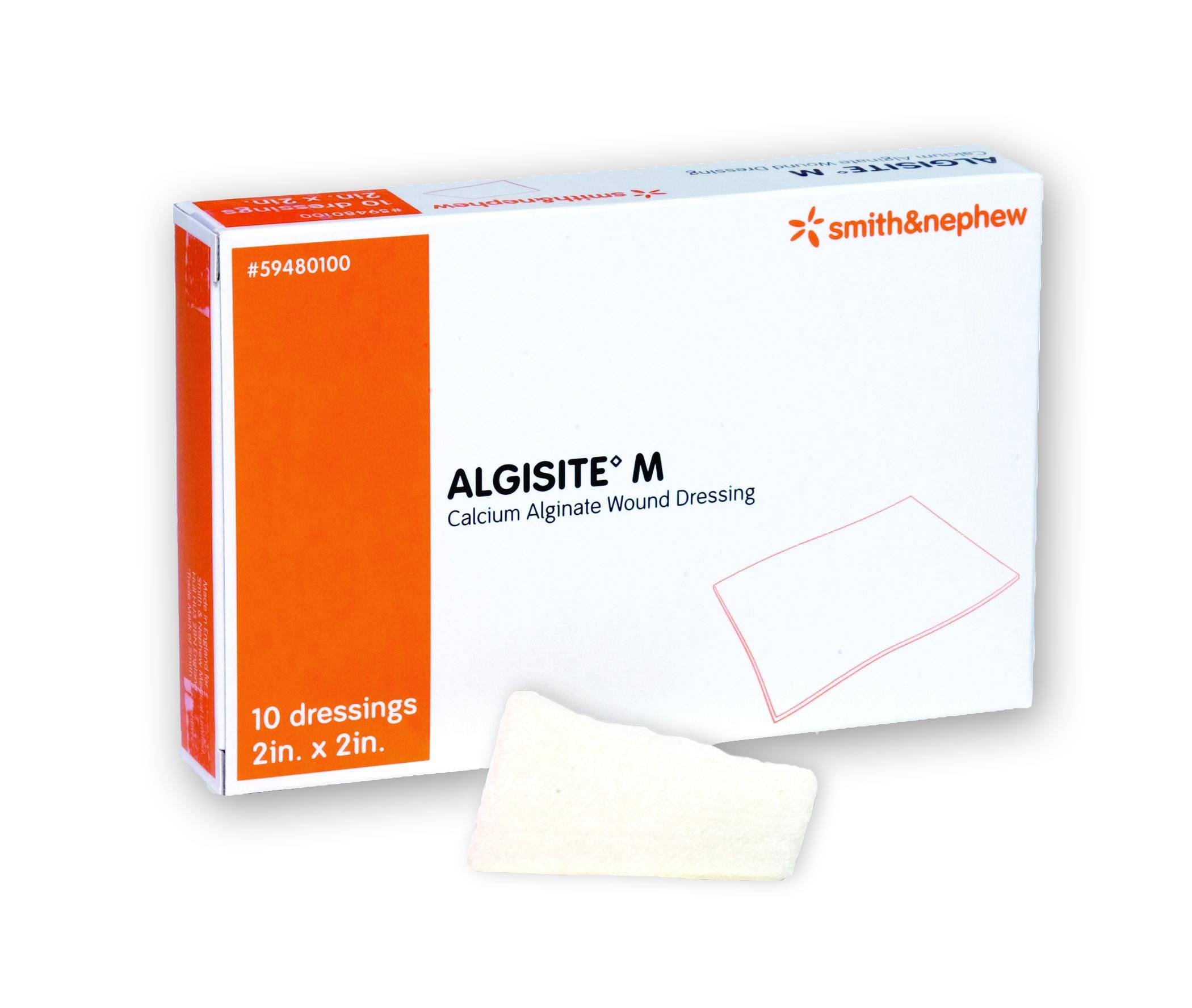 Algisite M Calcium Alginate Dressing 2 x 2 in. Pad size/Box of 10 by Smith & Nephew