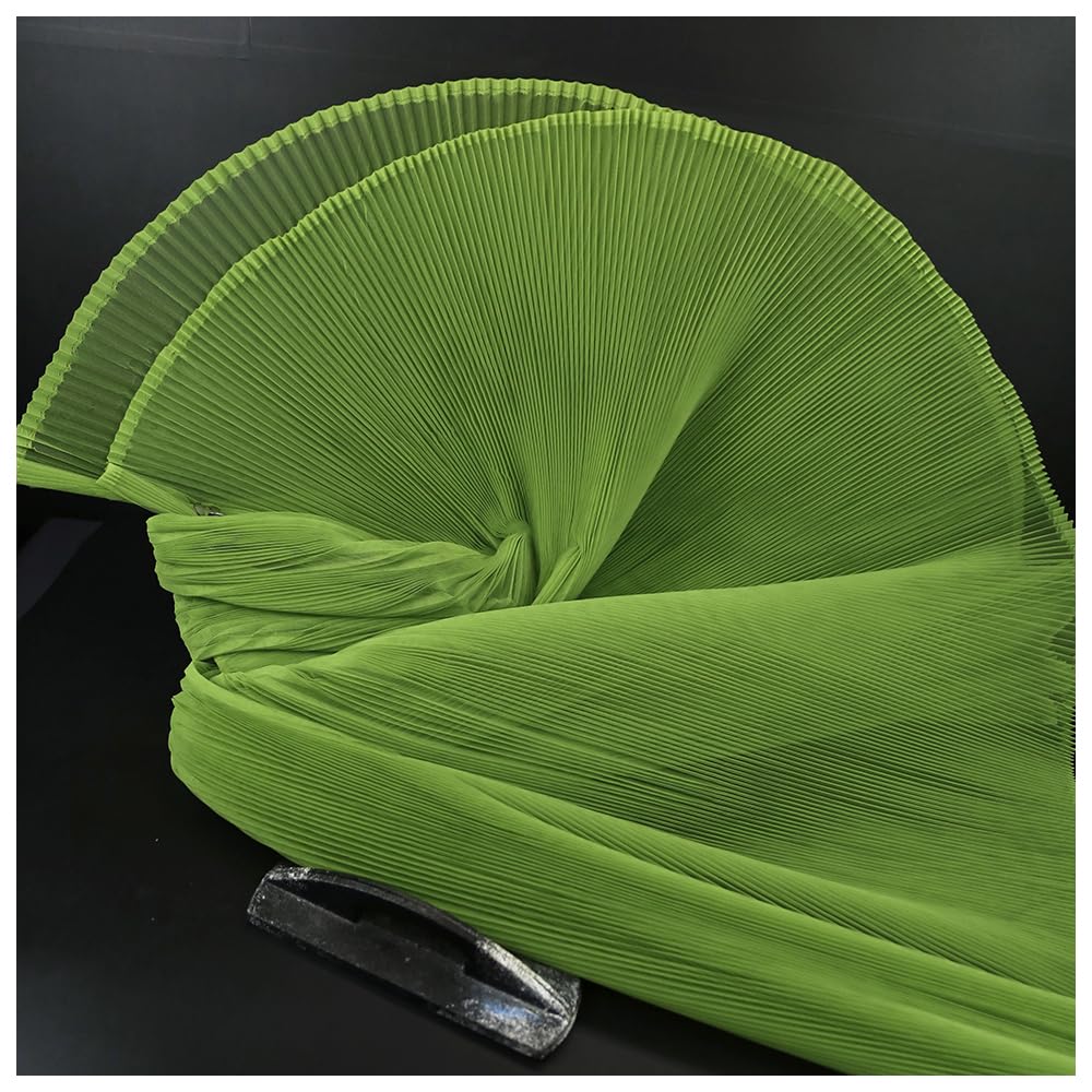 MFfly Organ Pleated Hard Mesh Fabric Plisse Fabric Accordion Crimping Wrinkle Modeling Decorative Designer Fabric M105F8 (Avocado Green, Stretch 2 Meter)