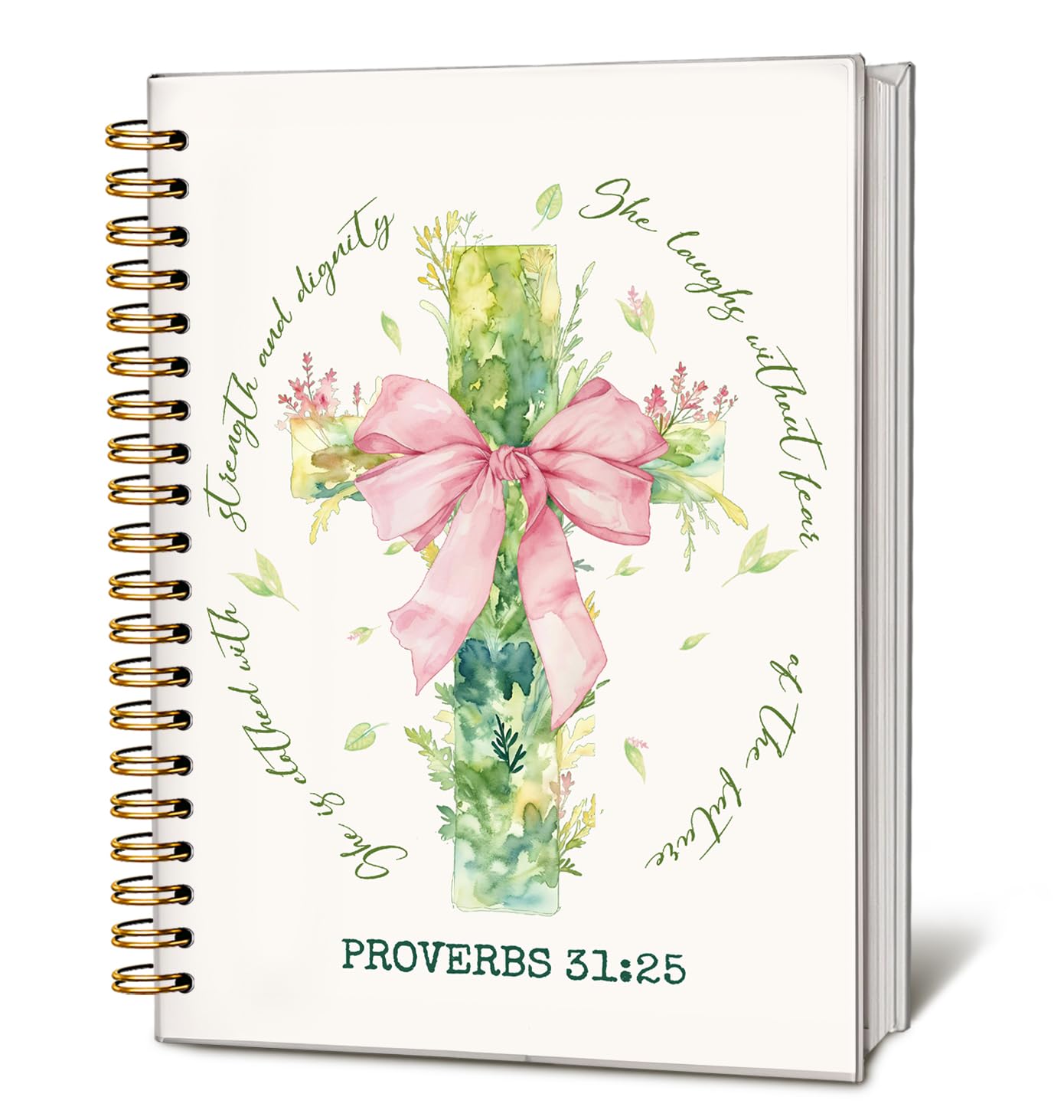 LIANGW Floral Cross with Pink Bow Spiral Bible Notebook,Proverbs 31 Woman Gift - Church Notes Notebook for Note Taking, Bible Study Journal for Women,