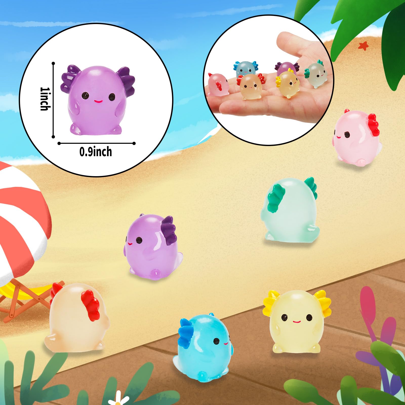 Darovly 40 Mini Axolotl Figuren Aus Harz – Leuchten Im Dunkeln – 8 Farben, 1,5x2,5 Cm – Ideal Für Puppenhaus, Aquarium, Garten & DIY