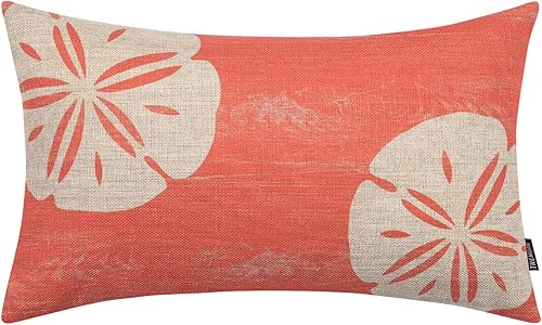 TRENDIN Funda de almohada costera de 12 x 20 pulgadas para sofá, decoración de playa costera, funda de cojín lumbar de lino para sofá, casa de
