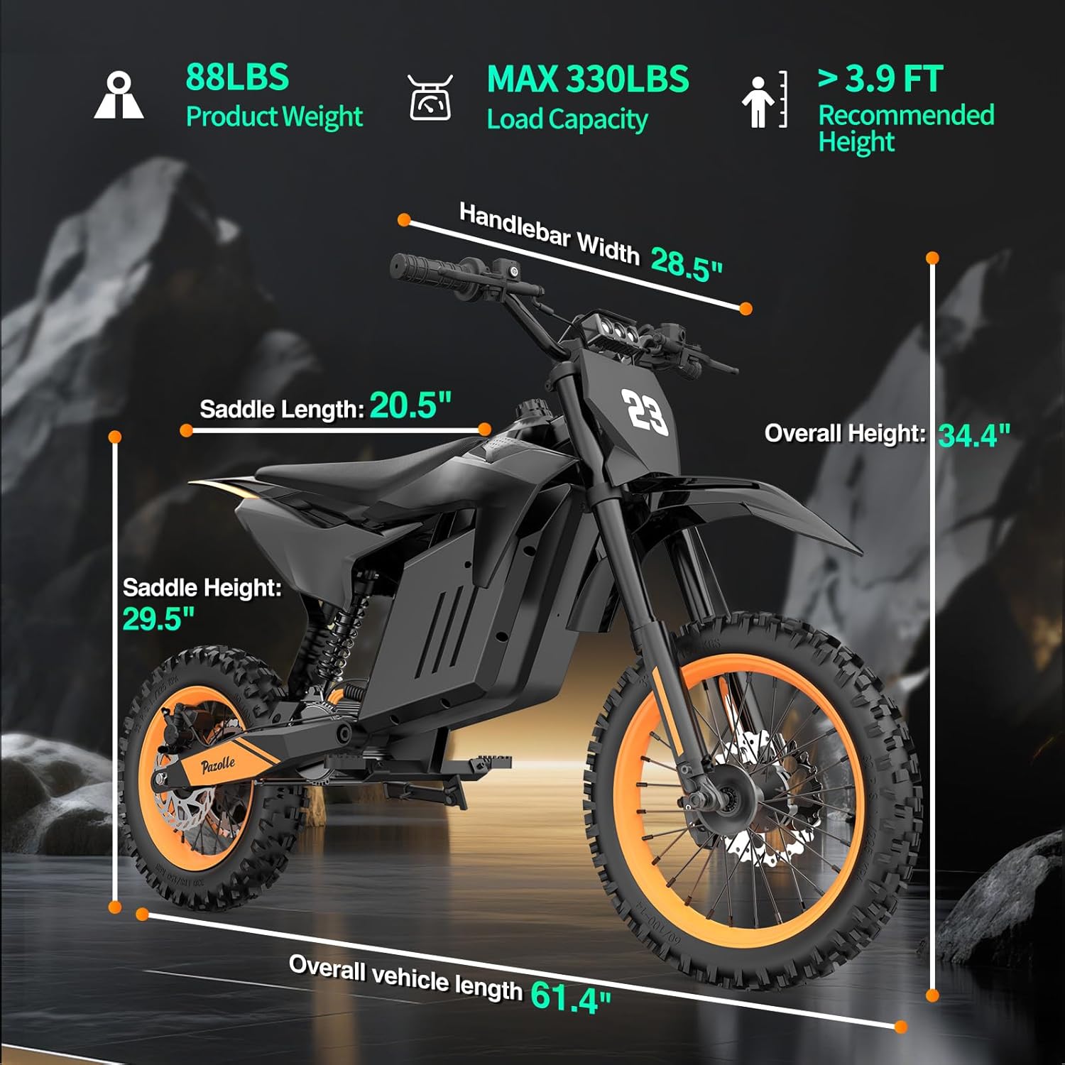 Electric Dirt Bike for Teens 13+, 3000W Peak Mid-Drive Motor 220Nm, 38 MPH High Speed Off-Road Motocross, 48V 30Ah Long Range Battery, 14"/12" All-Terrain Tires, UL2849 Certified Safety E-Bike