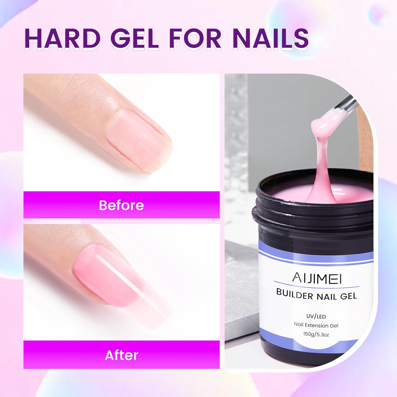 AIJIMEI Colors Clear Pink Hard Gel Kit 2pcs 150g Builder Gel for Nails Builder Nail Gels Kit Nail Strengthening and Care Color and Decoration Application (Clear & Pink)